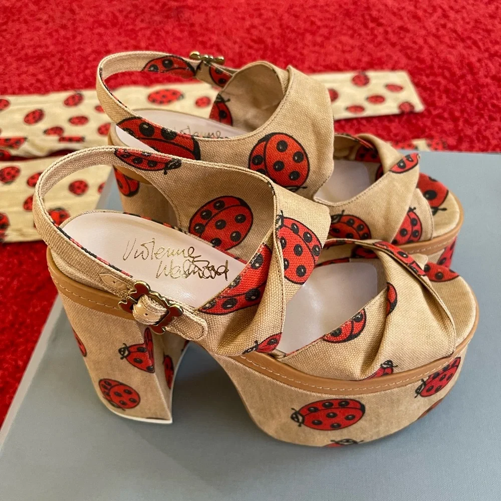 Brand NEW Vivienne Westwood SS17 CORONATION SANDAL LADYBIRD PRINTED CANVAS IT3… - Picture 13 of 16